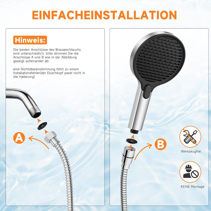 Ronvie Duschkopf Gross Φ140mm mit 3+1 Strahlarten, Wassersparender Hochdruck Sparduschkopf mit Druck