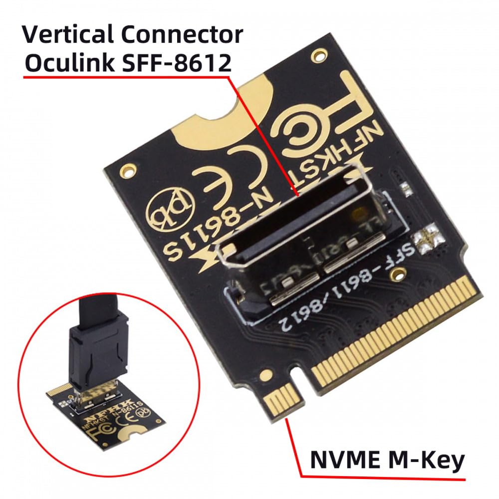 CY Adapter 2230 PCI-E4.0 M.2 M-Key zu Oculink SFF-8612 SFF-8611 Vertikaler Host-Adapter für NVME U.2