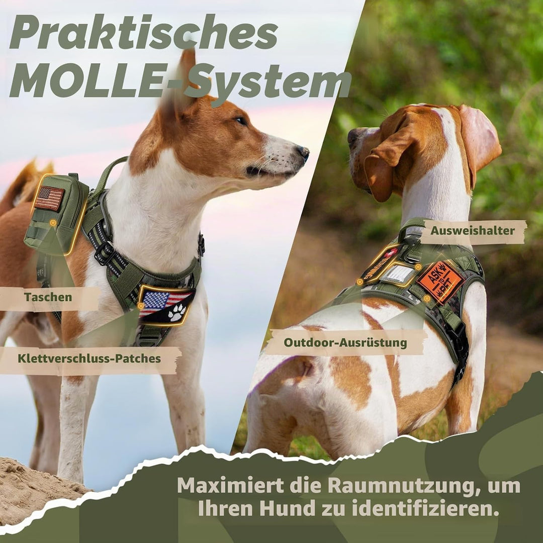 rabbitgoo Hundegeschirr Grosse Hunde Anti-Zug, L, Grünes Tarnmuster | MOLLE-System, Heavy Duty, Sich