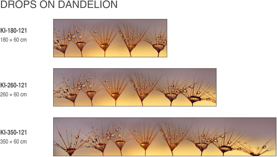 DIMEX Küchenrückwand Folie Selbstklebend Tropfen AUF LÖWENZAHN 260 x 60 cm | Klebefolie - Dekofolie