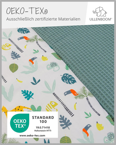 ULLENBOOM Baby Krabbeldecke 100x100 cm gepolstert - Salbeigrün-Regenwald (Made in EU) - Krabbeldecke