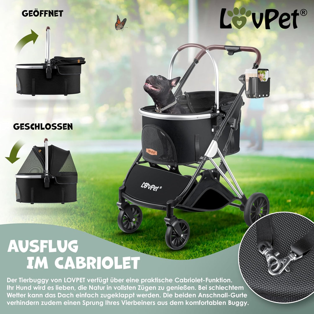 LOVPET® Hundewagen 3in1 Hundebuggy Hundebox Transporttasche 360° Grosse Räder Faltbar klappbar Haust