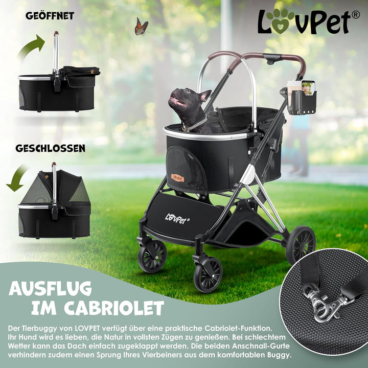 LOVPET® Hundewagen 3in1 Hundebuggy Hundebox Transporttasche 360° Grosse Räder Faltbar klappbar Haust