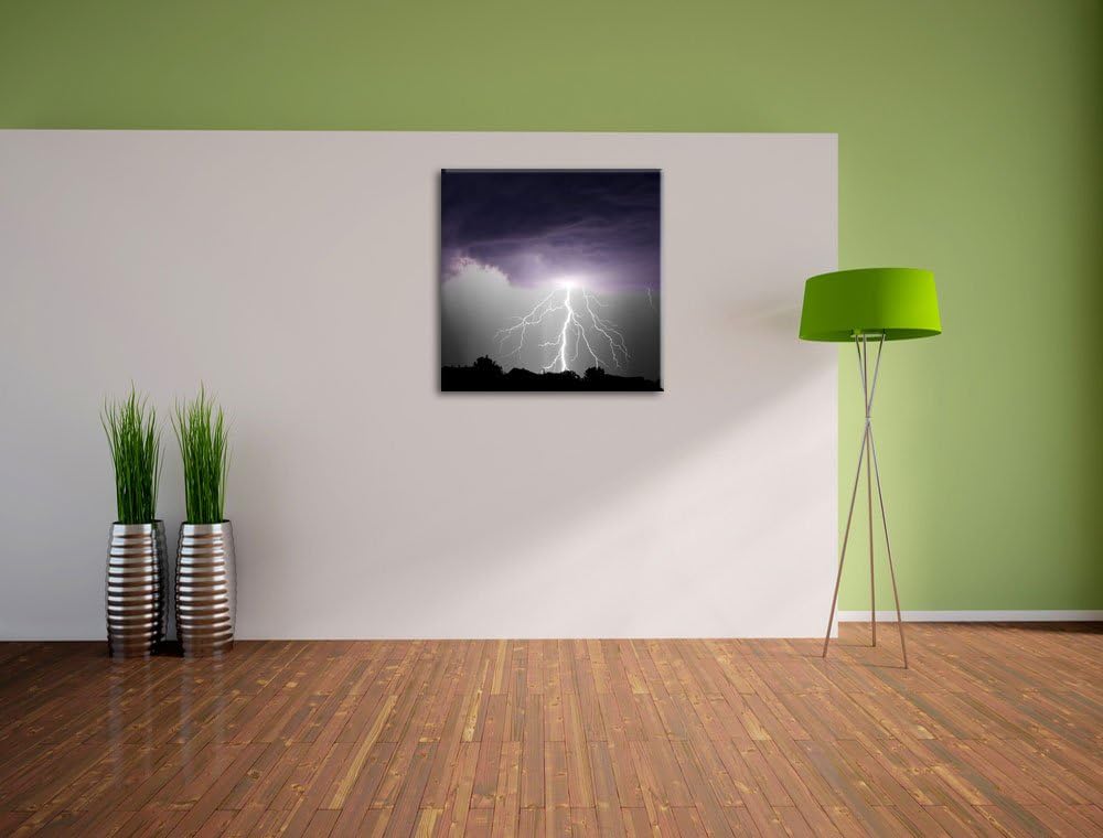 Pixxprint Gewitter über Häusern als Leinwandbild/Grösse: 70x70 cm/Wandbild/Kunstdruck/fertig bespann
