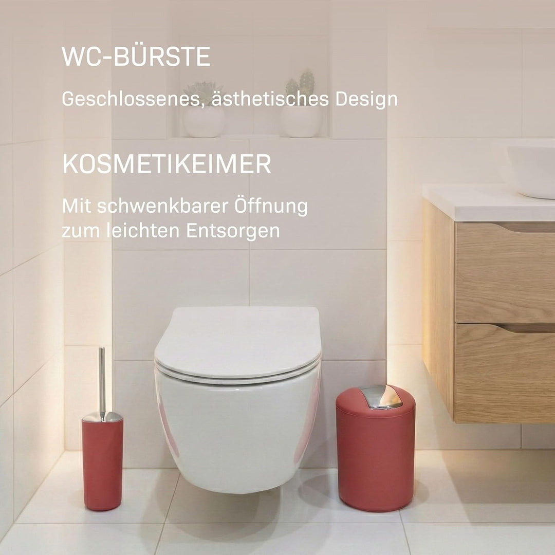 Badezimmer Set 6-teilig, Badaccessoires Komplettset Kunststoff, WC Garnitur mit Klobürste, Mülleimer