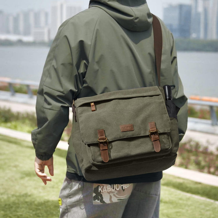 S-ZONE Herren Umhängetasche 15,6 Inch Grosse Vintage Canvas Messenger Bag Aktenktasche Schultertasch
