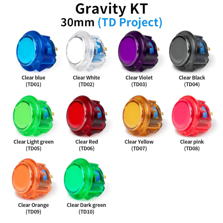 qanba Gravity KT Arcade-Tasten Mechanischer 30-mm-Snap-in-Druckknopf (Boxed) (Clear 30mm TD02), Clea