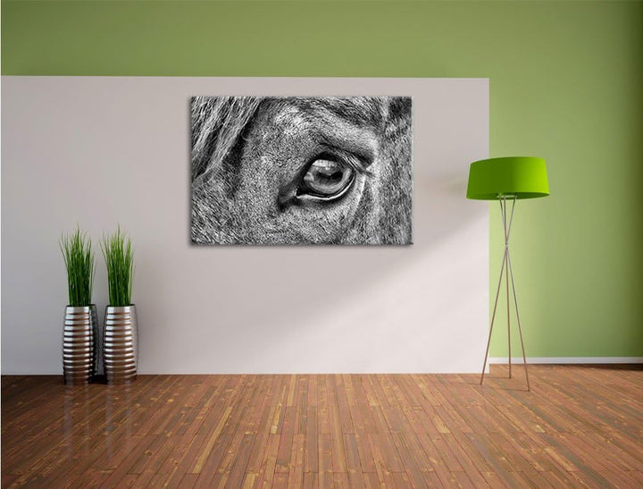 Pixxprint sanfte grosse Pferdeaugen / 100x70cm Leinwandbild bespannt auf Holzrahmen/Wandbild Kunstdr