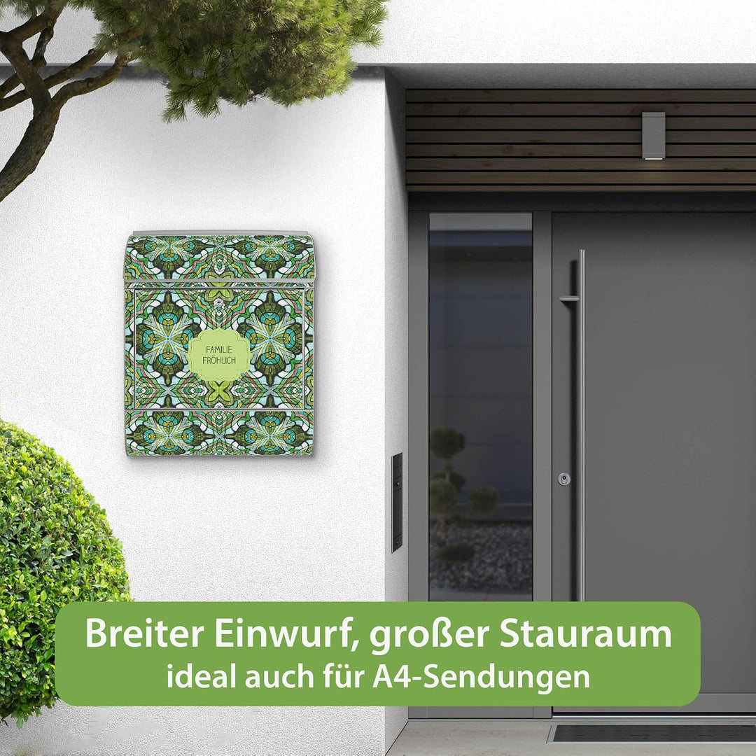 banjado Design Briefkasten personalisiert 38,5x46,5x13cm &amp; 2 Schlüssel - Briefkasten Stahl Silber Ze