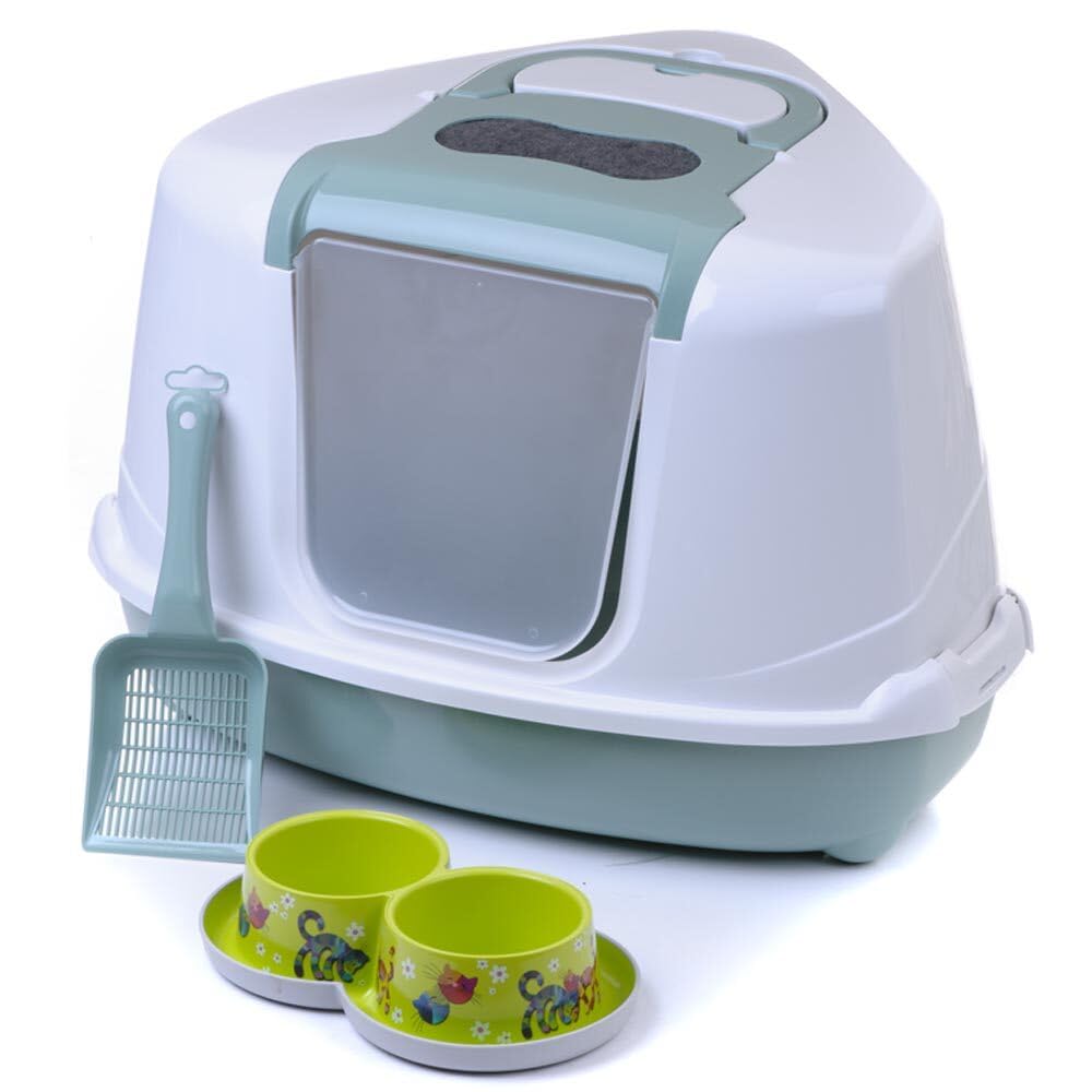 Katzentoilette Flip Corner Agave + Streuschaufel + Doppelnapf, agave