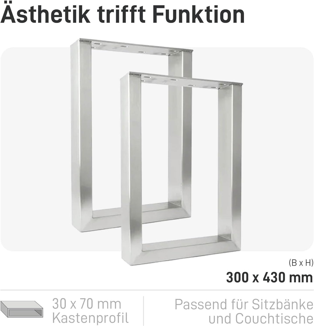 Natural Goods Berlin 2X Tisch-Gestell RECHTECK Edel-Stahl | Einfache Montage | Tisch-Beine aus Metal