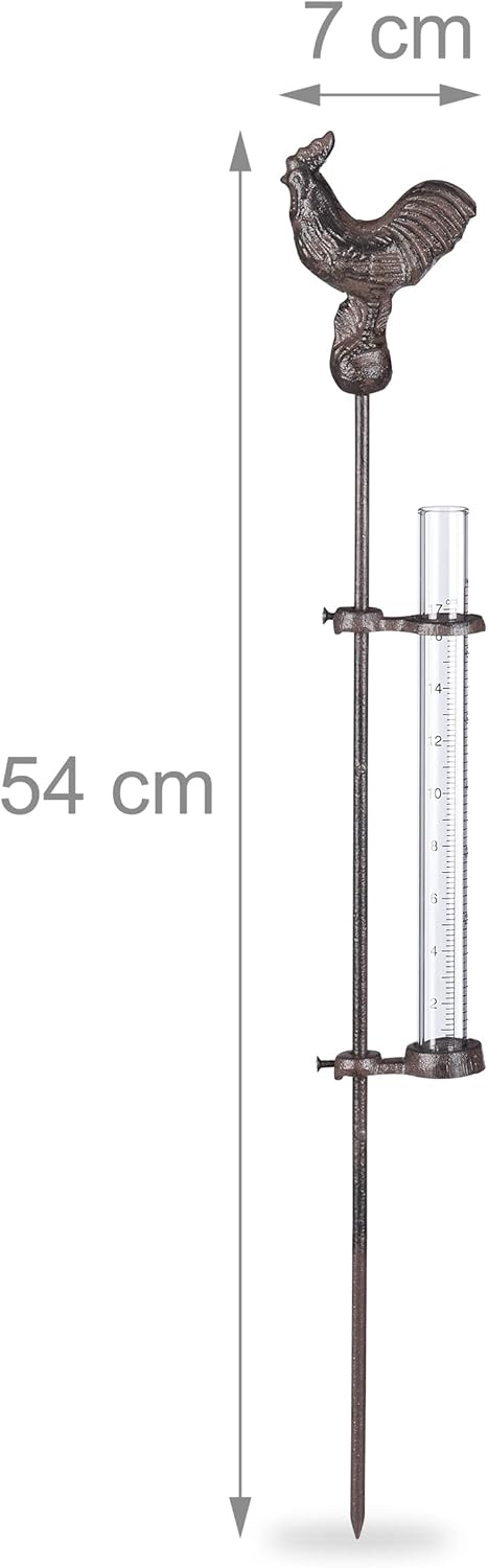 5 x Regenmesser Hahn, Erdspiess, Deko Niederschlagsmesser, 17cm 7inch, Behälter Glas, Gartenstecker,