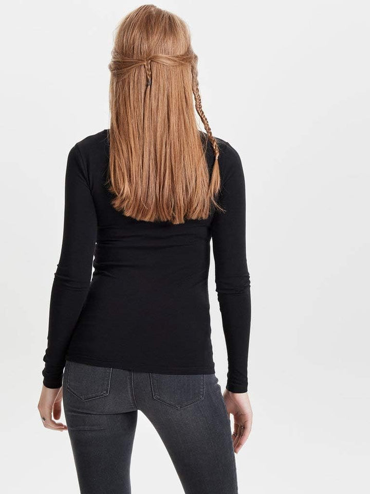 ONLY Damen Langarmshirt Figurbetont und Tailliert aus Baumwolle, Rundhalsausschnitt XS Schwarz, XS S