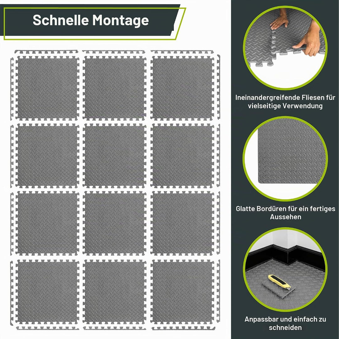 ProsourceFit Puzzlematte 1,2 cm dick – 4,4 m² - 12 Ineinandergreifende Eva Bodenschutzmatten – Boden