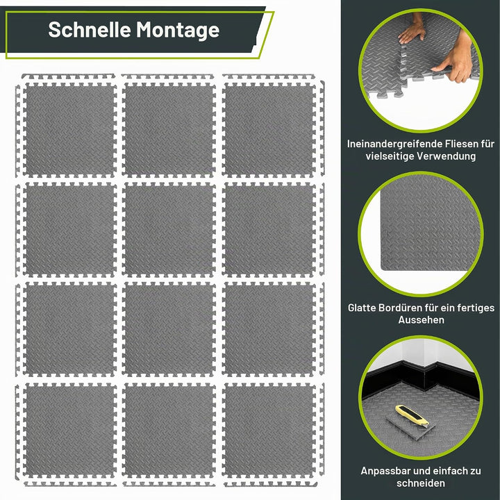 ProsourceFit Puzzlematte 1,2 cm dick – 4,4 m² - 12 Ineinandergreifende Eva Bodenschutzmatten – Boden