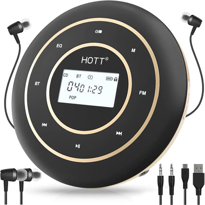 CCHKFEI Wiederaufladbarer tragbarer Bluetooth & FM CD Player für zu Hause, Reisen und im Auto mit St