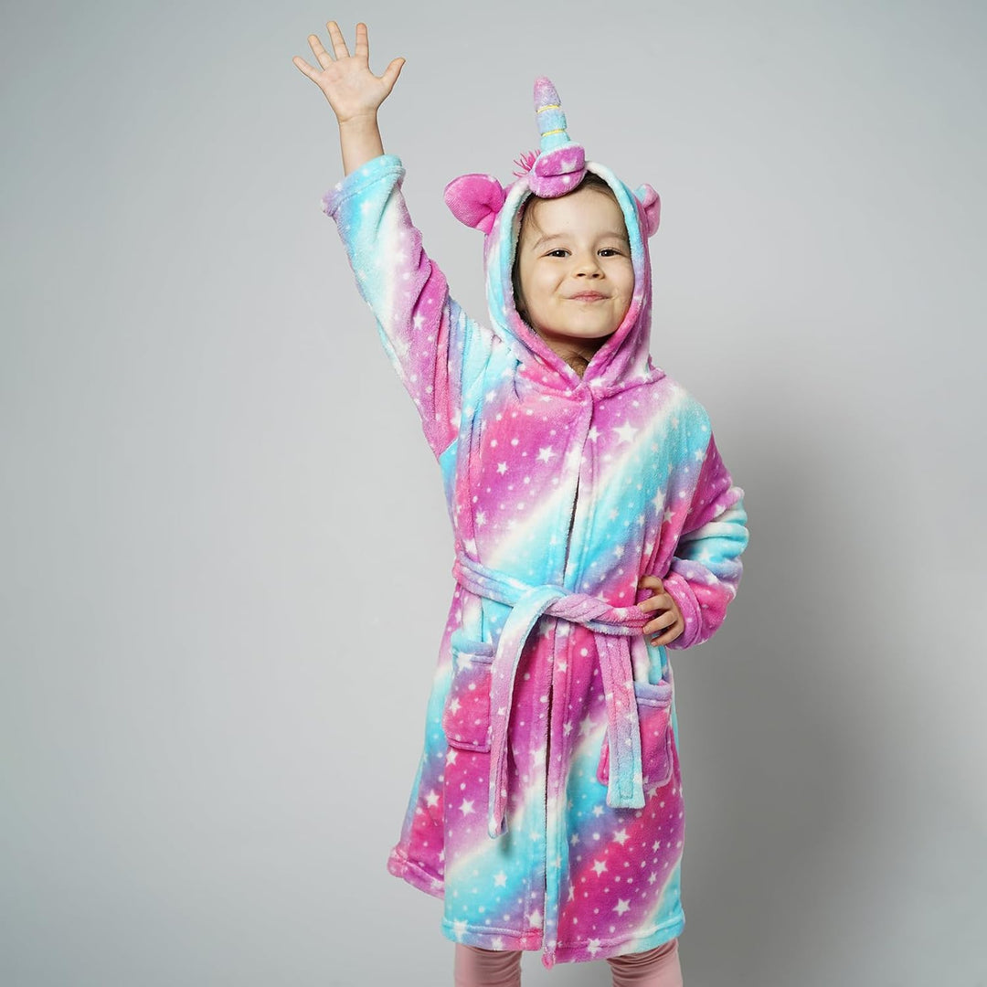 KAKU NANU Bademantel Kinder Mädchen Einhorn 4-11 Jahre Flauschig Warm Plüsch Bademantel Kuschelig Mo