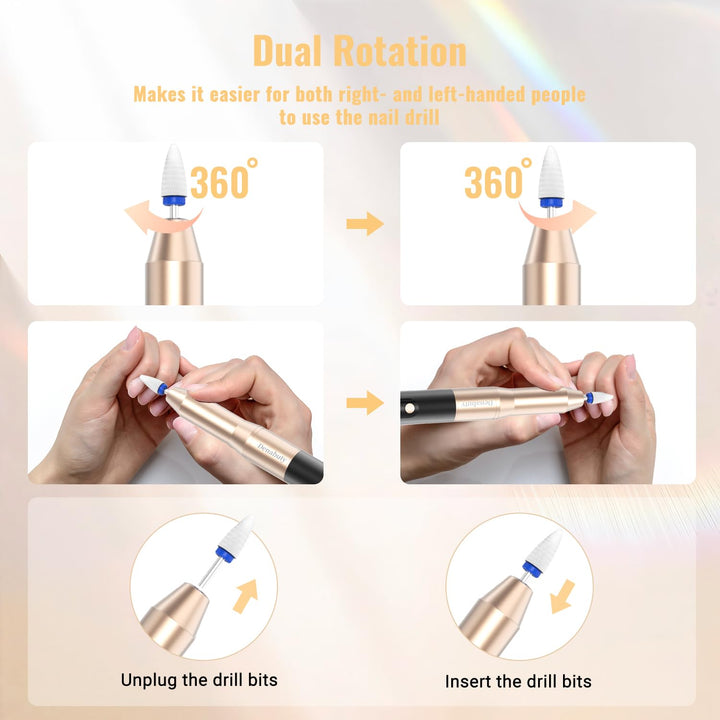Nagelfräser Kabellos, Elektrische Nagelfeile Professionelle 2 in 1 Fräser für Gelnägel Acrylnägel mi