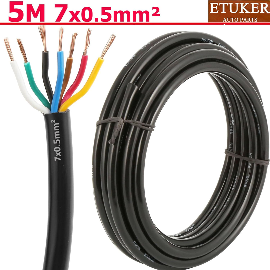 20AWG 7×0.5mm² Elektrischer Draht Kabel 7 adrig 5M Kupferkabel Fahrzeugkabel 7 polig Verlängerungska
