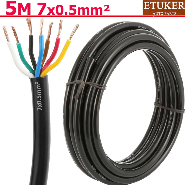 20AWG 7×0.5mm² Elektrischer Draht Kabel 7 adrig 5M Kupferkabel Fahrzeugkabel 7 polig Verlängerungska