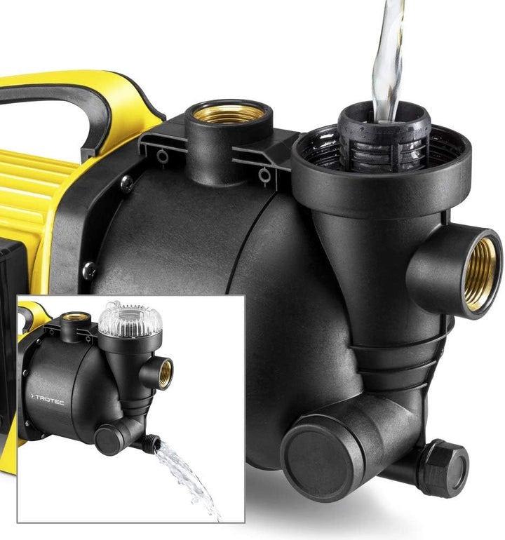 TROTEC Gartenpumpe mit Filter TGP 1005 E Rasenwasserpumpe 1000 W 3300 l/h Fassungsvermögen