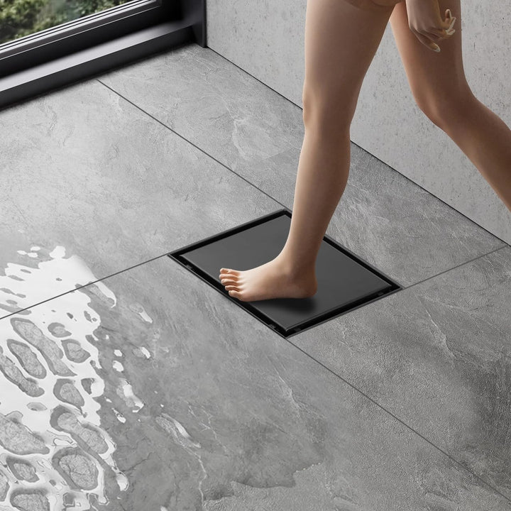 iYueMps Duschrinne Quadrat 15 x 15cm Edelstahl Bodenablauf 2-in-1 doppelseitig, Flieseneinsatz Ablau