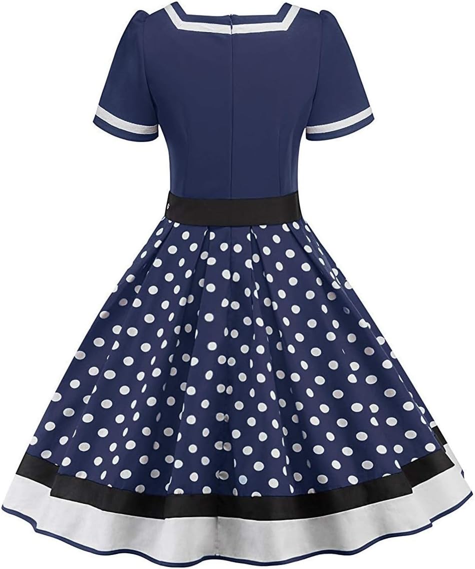 AXOE Damen 50er Jahre Kleider Rockabilly Petticoat Vintage, S Navy