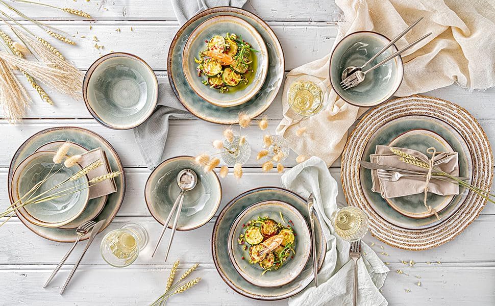 SÄNGER | Salatschale Capri Grau 4 tlg, Salatteller 4 Personen, Steingut Geschirr Set für Salat, Tief