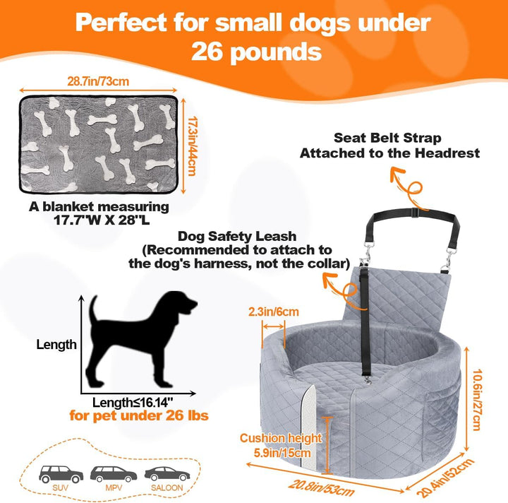Hundeautositz für kleine Hunde – Schwarzer Booster Autositz mit 28D Memory Foam, Rutschfester Wasser