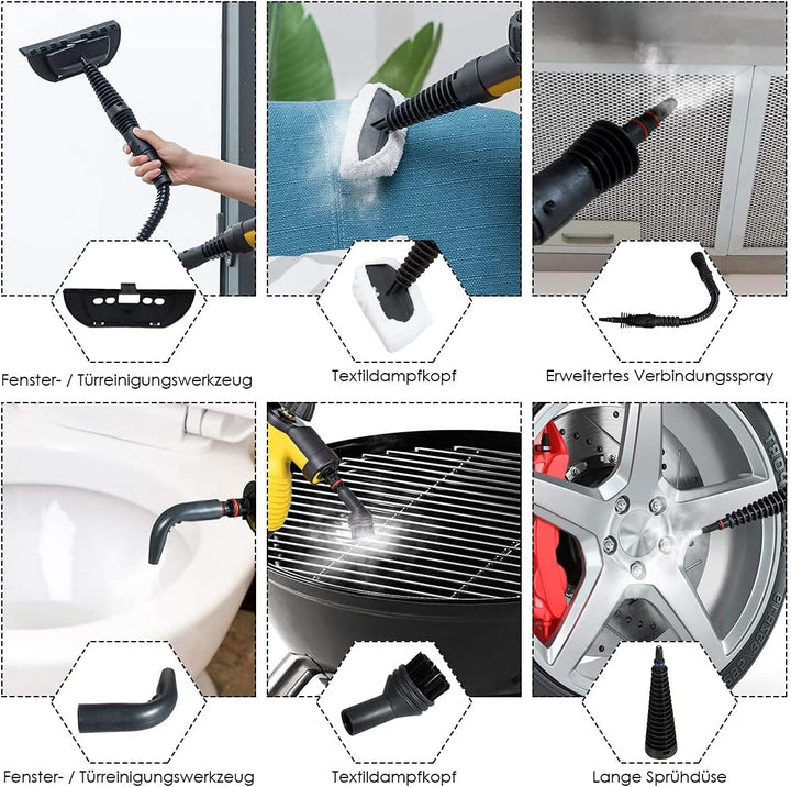 RELAX4LIFE Mehrzweck-Dampfreiniger, Handdampfreiniger 350ml Wassertank, Handgerät mit 9 Zubehörteile
