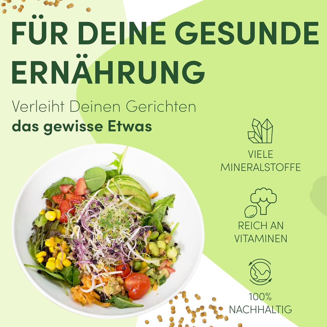 Green SEEDS Sprossenglas Keimglas 2er Set 1000ml mit hochwertigem Edelstahl-Gitterdeckel, Ständer +