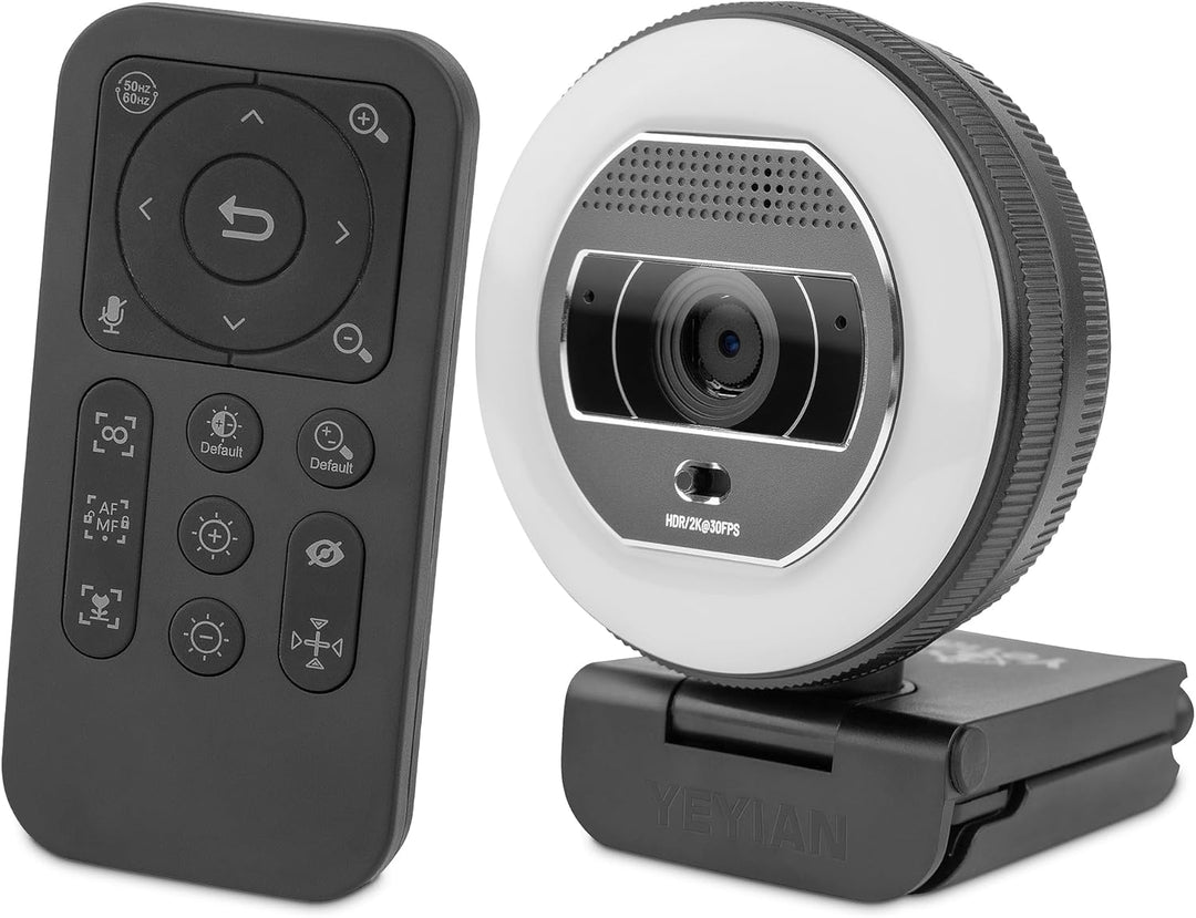 Yeyian Webcam-Streaming Autofokus Dual-Mikrofon-Rauschunterdrückung | 2K 2560x1440 30FPS | LED-Ringl