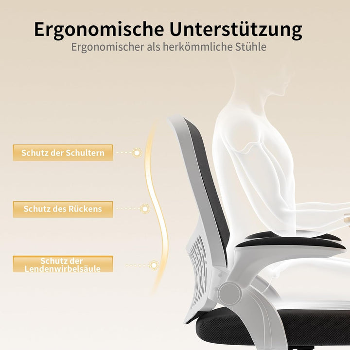 naspaluro Ergonomischer Bürostuhl, Schreibtischstuhl mit 90° Klappbaren Armlehnen, Einzigartige Lend