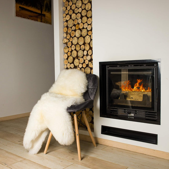 Cakla Lammfell Echt 120-130 cm - Schaffell Echt Gross - Fellteppich Weiss - Weich und Flauschig - Fe