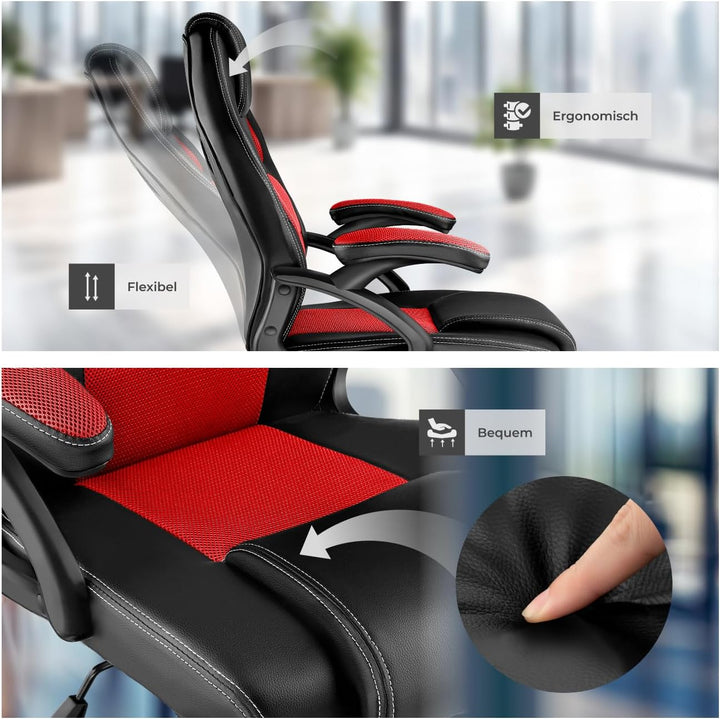 tectake® Racing Bürostuhl, Gaming Stuhl mit Wippfunktion, Chefsessel, Drehstuhl mit Rollen, höhenver