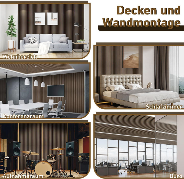 3x Akustikpaneele Holz 120x60 cm, Schallabsorbierende Wandverkleidung mit Holzfurnier & Filz – Moder