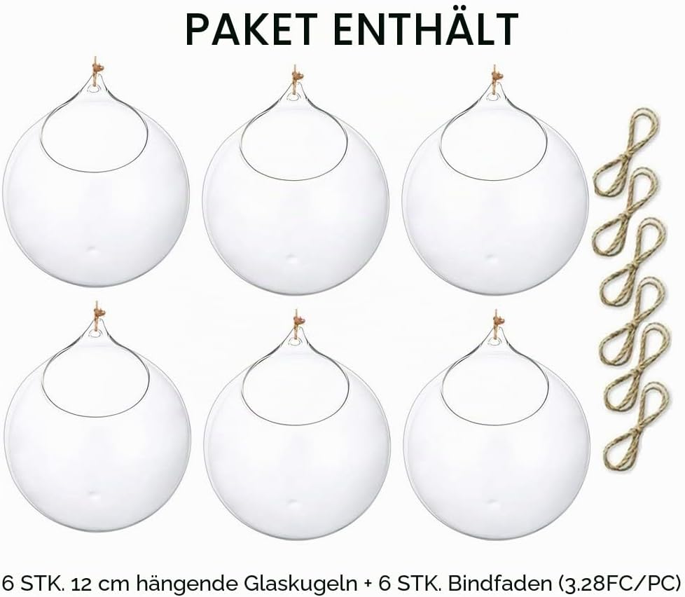 Glasseam Hängende Glaskugel Vase Glaskugel 6 Pcs Grosse Öffnung Sukkulenten Aufhängen Terrarium Glas