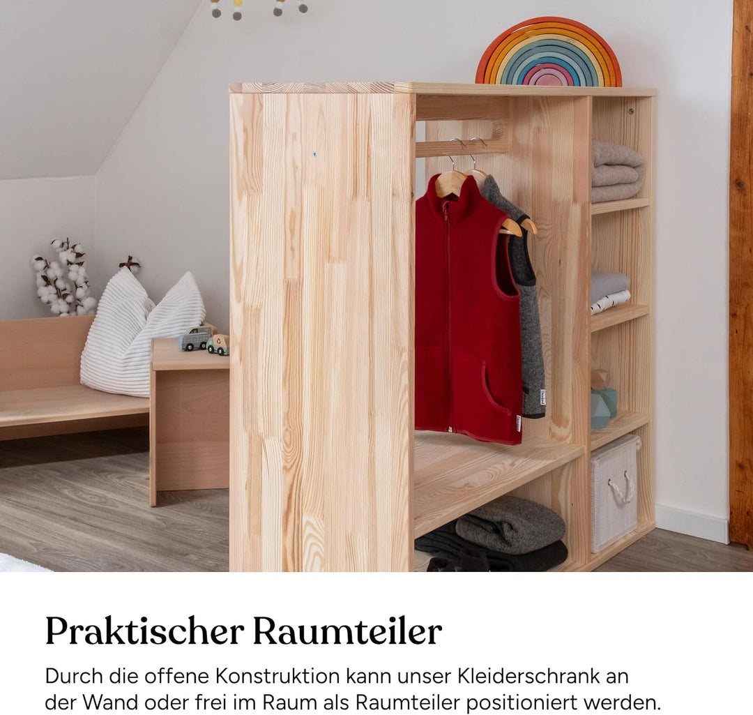 Ehrenkind® Montessori Kleiderschrank | Kinderregal Kiefer Natur | Kinderschrank FSC Zertifiziert | G