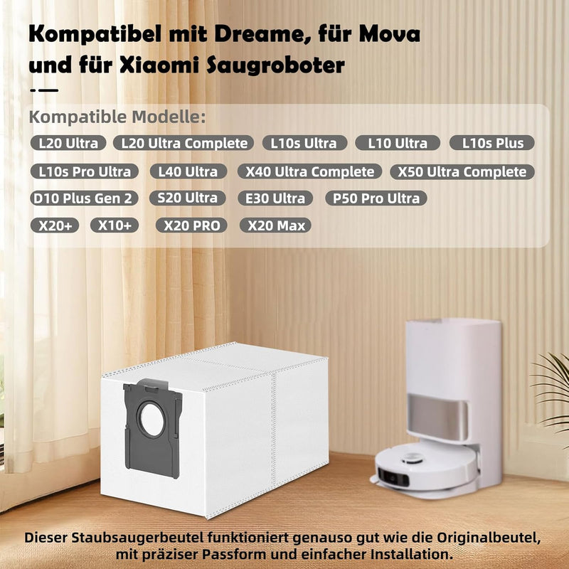 12 Stück Staubbeutel Kompatibel mit Dreame L20/X40 Ultra Complete, L10s/L10/L40/S20/E30 Ultra, L10s