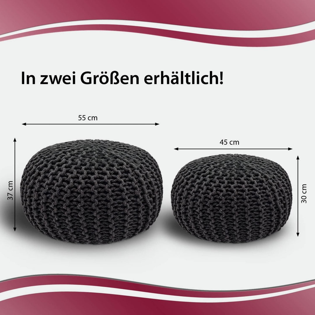 casamia Pouf Ø 55 o. 45 cm Sitzpouf Strickhocker Sitzpouf Bodenkissen nachhaltig Grobstrick Optik Gr