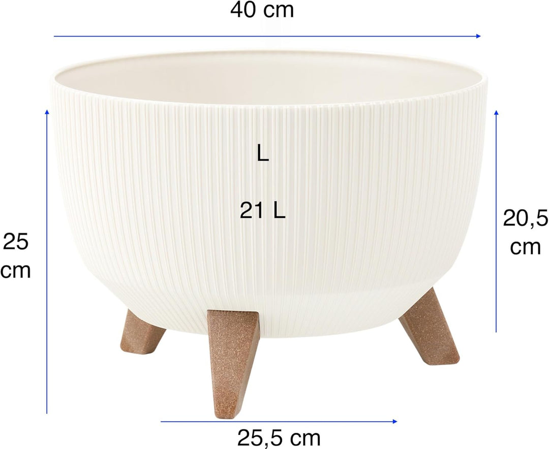 MELTOM Blumentopf Schale mit Füssen Einsatz Kräutertopf Übertopf Pflanzschale Eco Recycled (Creme, L