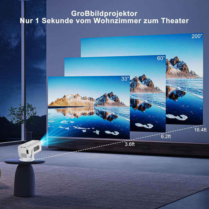 Eroshoo Mini Beamer,Handy Beamer 4K Unterstützung mit Ständer,1080P Mini Projektor Android,Heimkino