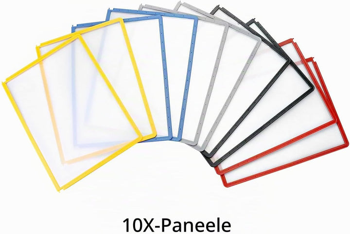 QWORK® 2 Stk. Wand Sichttafelsystem - 10X Sichttafeln A4 - Mehrfarbig Dokumentenhalter für Messehall
