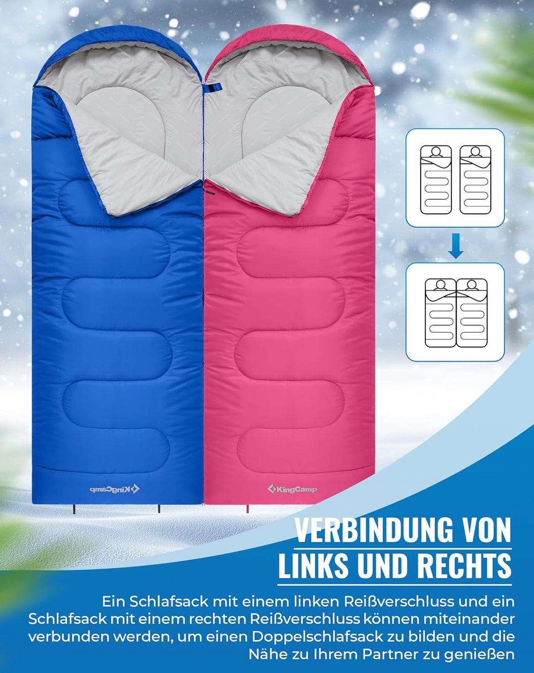 KingCamp Schlafsack für Erwachsene, kaltes Wetter & warm, XL, grosse und hohe Flanell-Schlafsäcke mi