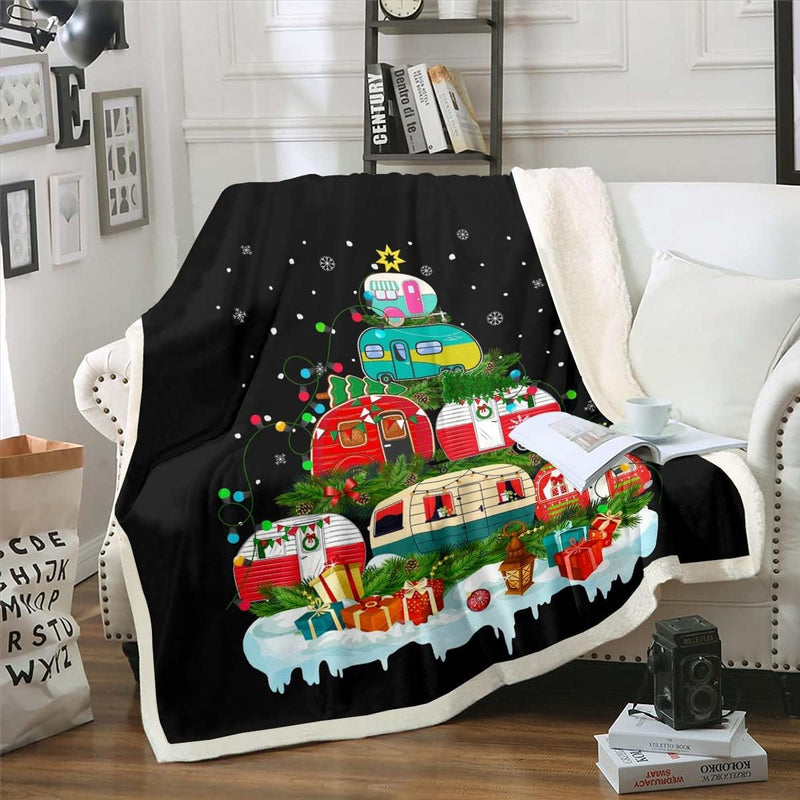 Weihnachten Decke 150x200 Kinder Happy Camping Fleece Decke Karikatur Camper Autos Auf Weihnachten B