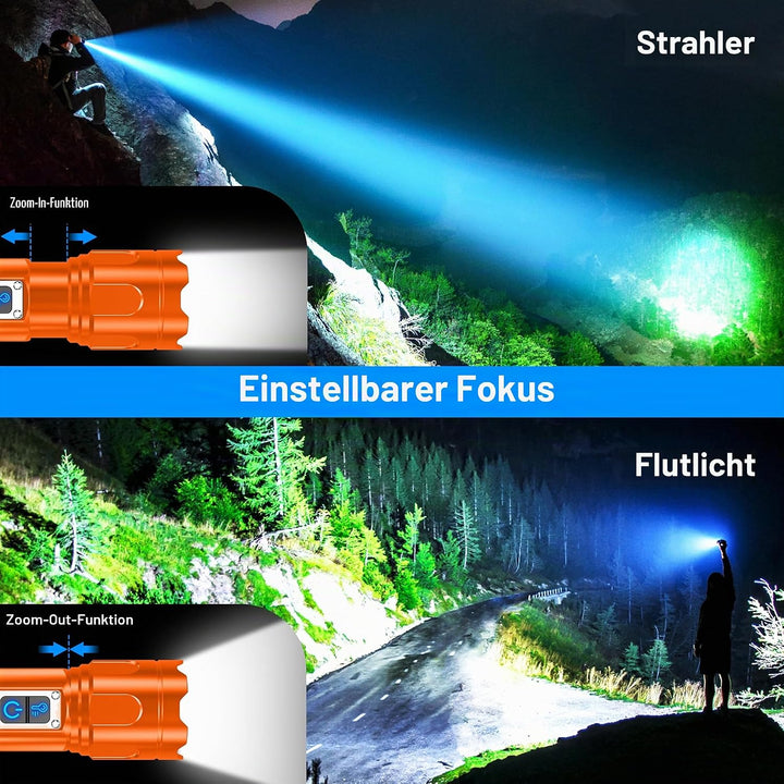 Blukar Taschenlampe LED 2 Farbtemperatur mit Hauptlicht &amp; Seitlich COB-Licht, Aufladbar Extrem Hell
