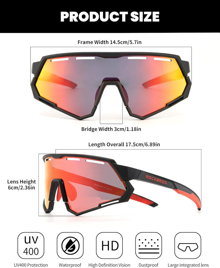 ROCKBROS Fahrradbrille 2 in 1 Sportbrille Polarisierte/Photochrome Brille UV-Schutz Damen Herren Son