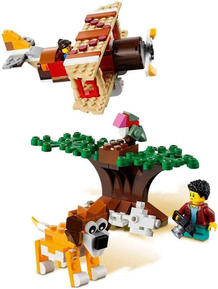 LEGO 31116 Creator 3-in-1 Safari-Baumhaus - Katamaran - Flugzeug Spielzeug, Set mit Giraffe und Löwe