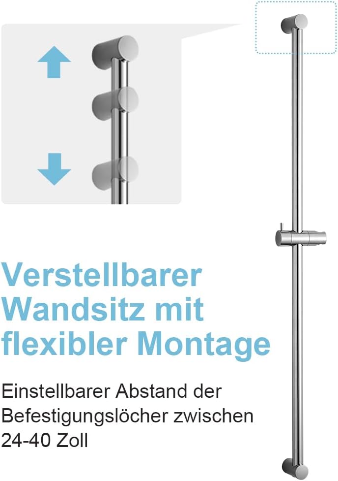 OFFO Edelstahl Duschstange 103cm, Wandmontierte Brausestange Verstellbar Abstand 60 bis 100cm mit Du