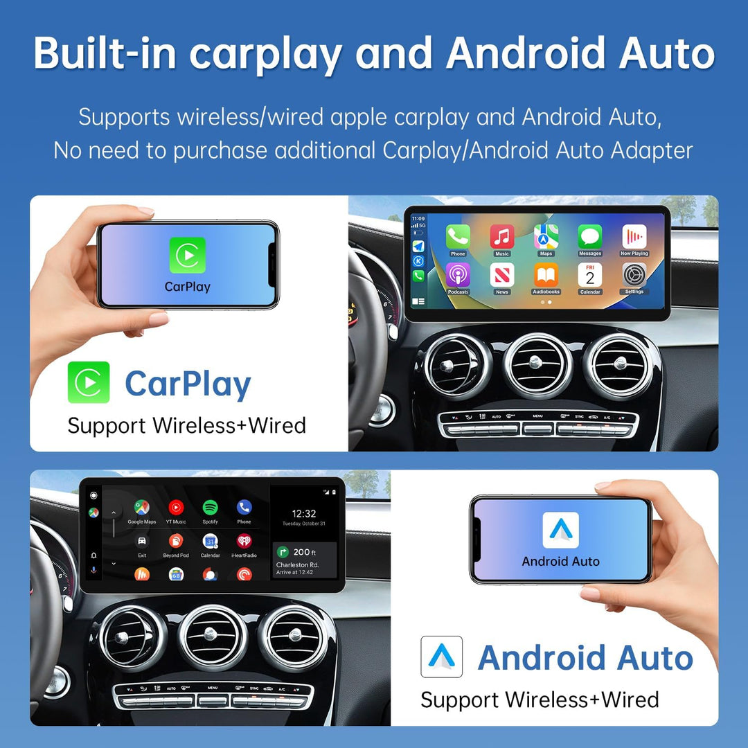 Road Top CarPlay Bildschirm, 12,3 Zoll Ultra-schmal Autoradio Stereo Touchscreen für Mercedes Benz C